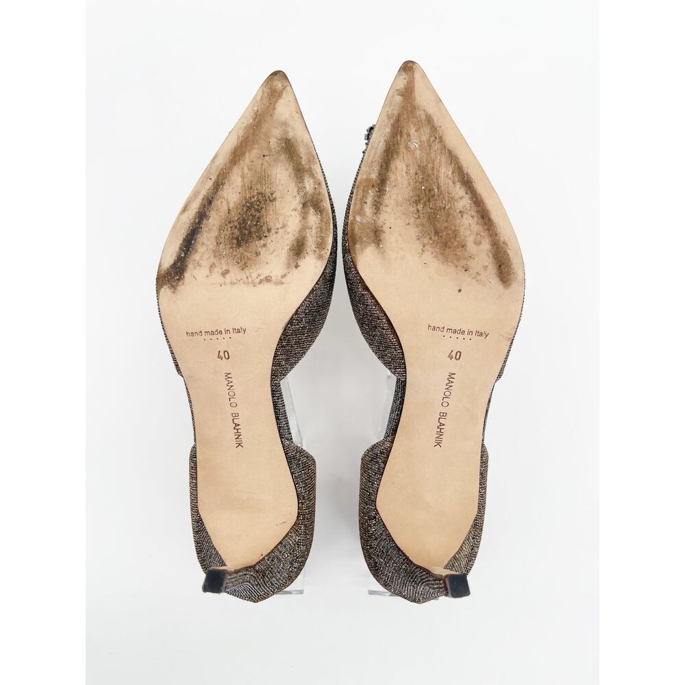 Manolo Blahnik Hangisi D'Orsay Metallic Fabric Crystal Brooch Pumps Heels IT 40 - Picture 10 of 12